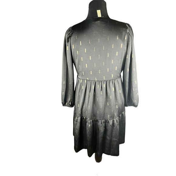 Madewell Metallic Faux-Wrap Tiered Mini Dress medium NEW black gold - Picture 2 of 6
